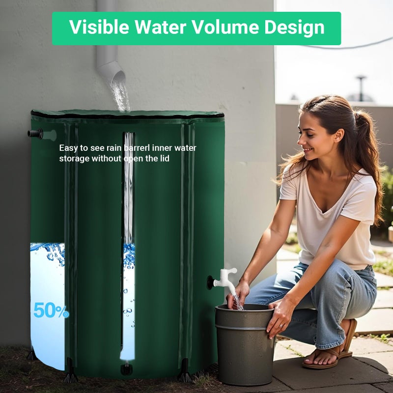 FAMIROSA 50 Gallon / 200L Rain Barrel, Collapsible Rain Barrels to Collect Rainwater from Gutter with Spigots and Overflow, 500D PVC Portable Rain Water Collection Catching System, Water Catcher Tank - Image 5