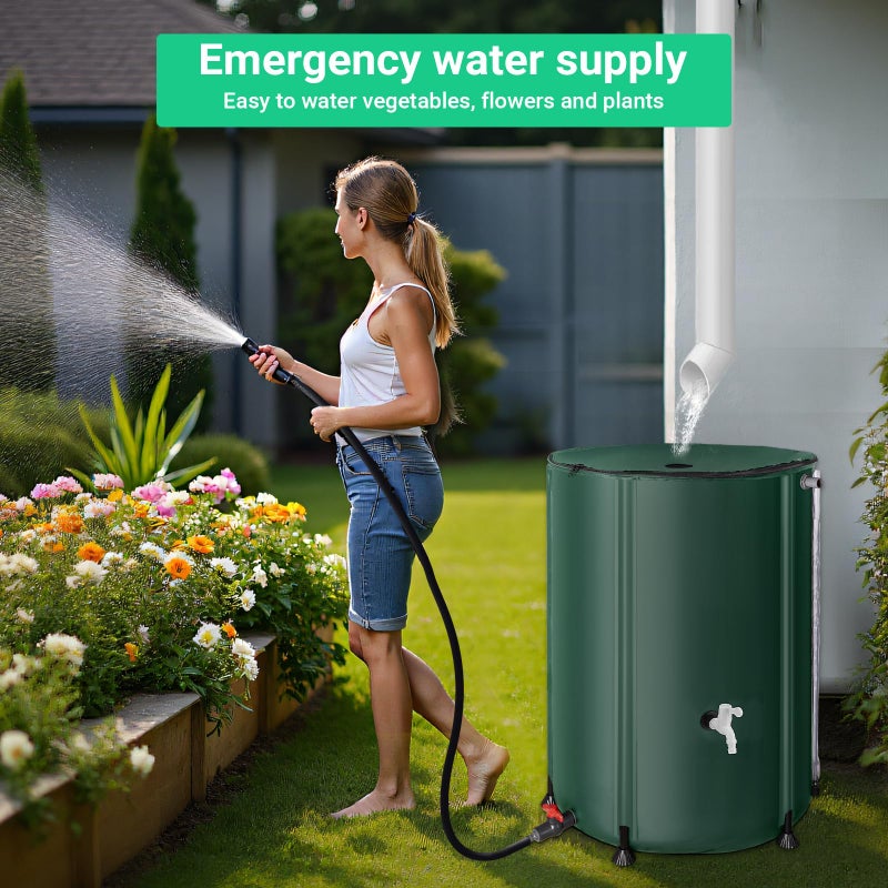 FAMIROSA 50 Gallon / 200L Rain Barrel, Collapsible Rain Barrels to Collect Rainwater from Gutter with Spigots and Overflow, 500D PVC Portable Rain Water Collection Catching System, Water Catcher Tank - Image 2
