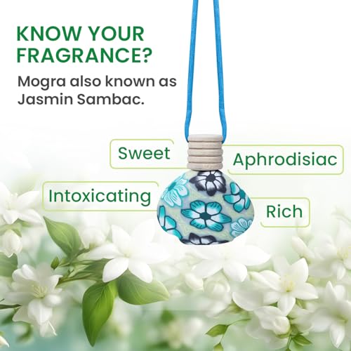 Sugandhim Mahak Mogra Car Air Freshener, Hanging Perfume Bottle Scent Diffuser for Cars, Natural Flower Oil Fragrance- Lasts 65 days, 15ml x 2 bottles.Non Toxic, Non Alcoholic, Made In India - Image 3