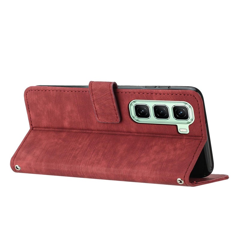 erorex For Infinix Hot 60 Pro+ 4G  Feel Stripe Pattern Leather Phone Case with Lanyard(Red) - Image 3