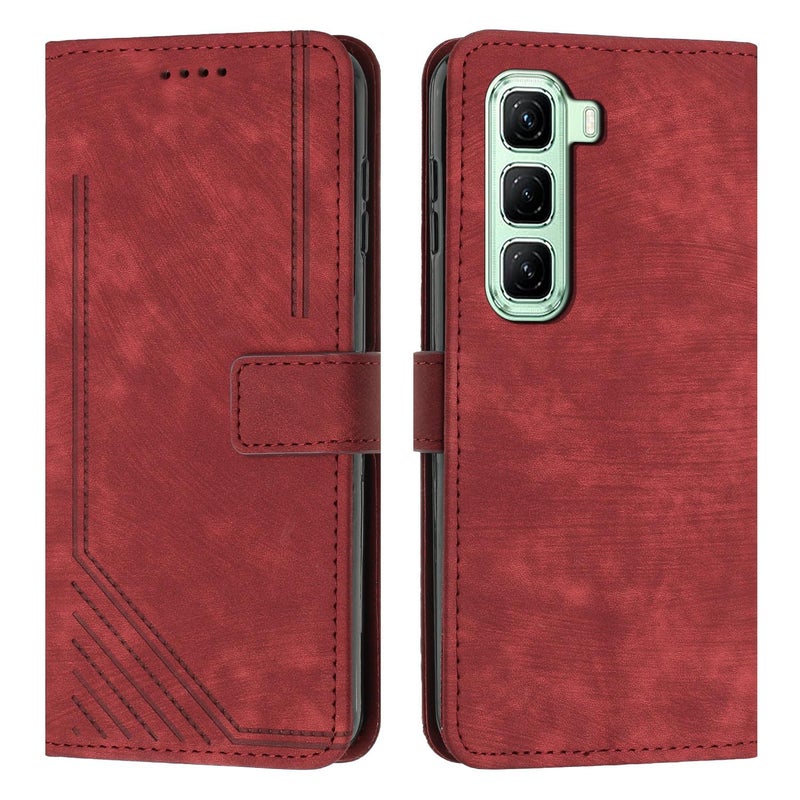 erorex For Infinix Hot 60 Pro+ 4G  Feel Stripe Pattern Leather Phone Case with Lanyard(Red) - Image 1
