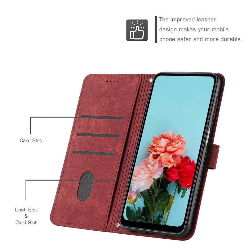 erorex For Infinix Hot 60 Pro+ 4G  Feel Stripe Pattern Leather Phone Case with Lanyard(Red) - Image 4