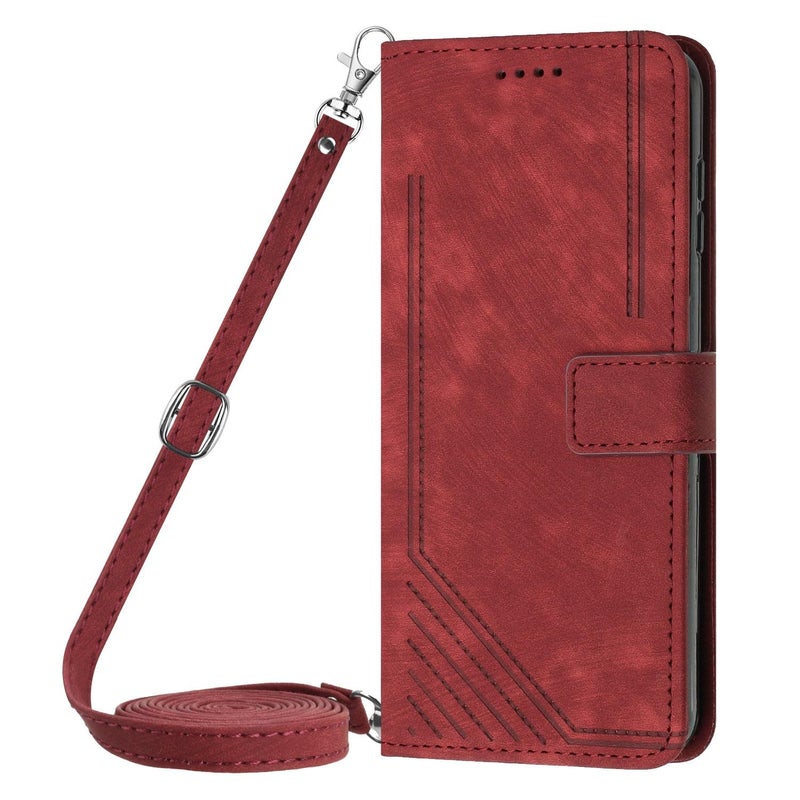 erorex For Infinix Hot 60 Pro+ 4G  Feel Stripe Pattern Leather Phone Case with Lanyard(Red) - Image 2