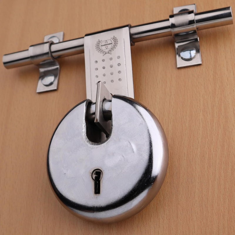 UPDESH PadlocksRound Padlock 65mm 8 Lever with 3 Keys Pack of 1 Mild Steel MaterialBright Chrome Plated FinishDoor Lock Shutter Lock Godown Lock gate Lock - Image 3