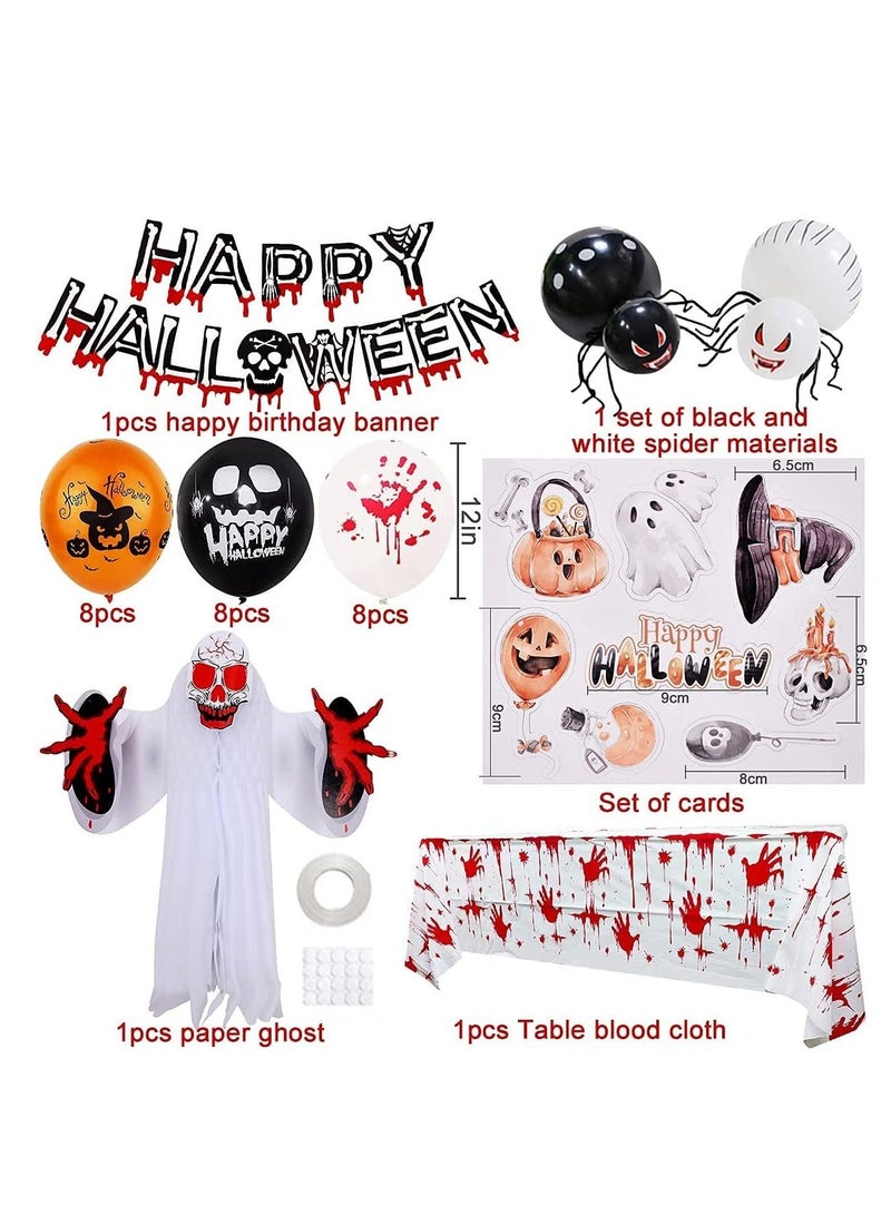 Halloween party decorations, 39 pcs indoor and outdoor decorations, including Happy Halloween banners, Halloween paper ghosts Halloween theme party spider web background decorations  - Image 3