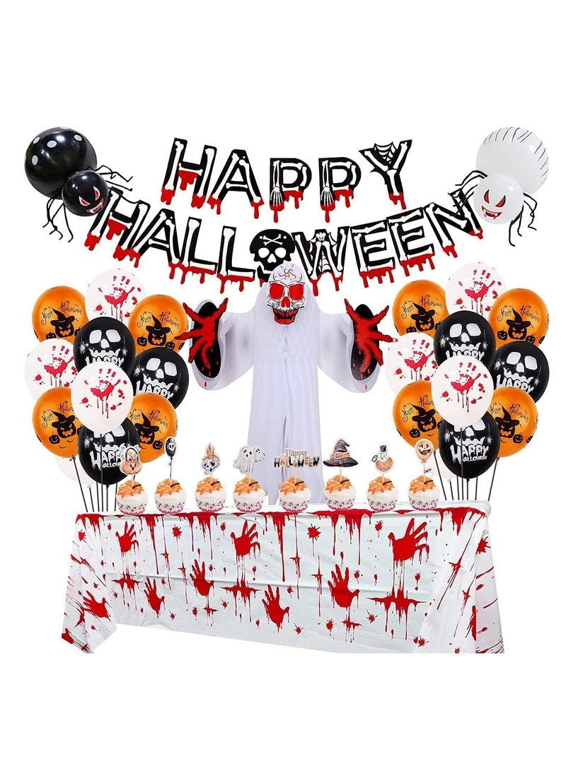 Halloween party decorations, 39 pcs indoor and outdoor decorations, including Happy Halloween banners, Halloween paper ghosts Halloween theme party spider web background decorations  - Image 1