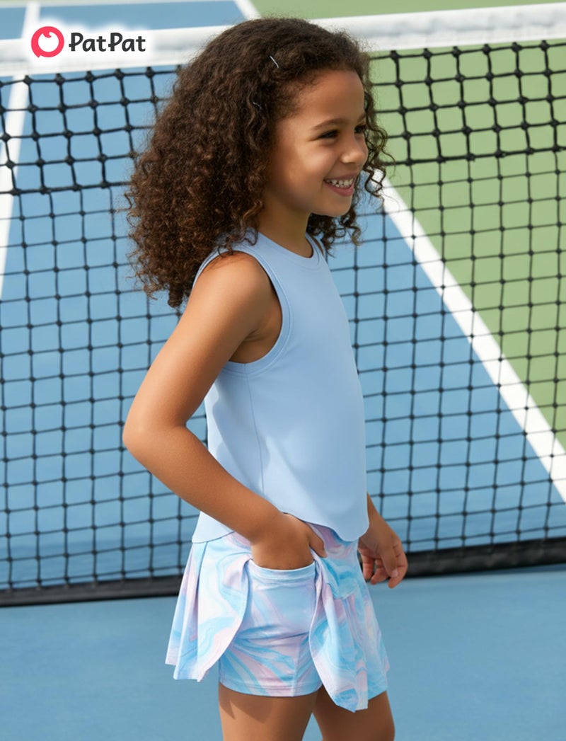 PATPAT Girls 2 Piece Tennis Skirt Set Size 6-7 Pink Tank Tops and Tie Dye Skort Athletic Sets Sleeveless Tops + High Waisted Pleated Skort 2 Piece Outfits Clothes for Girls Gym Outfits Activewear - Image 5