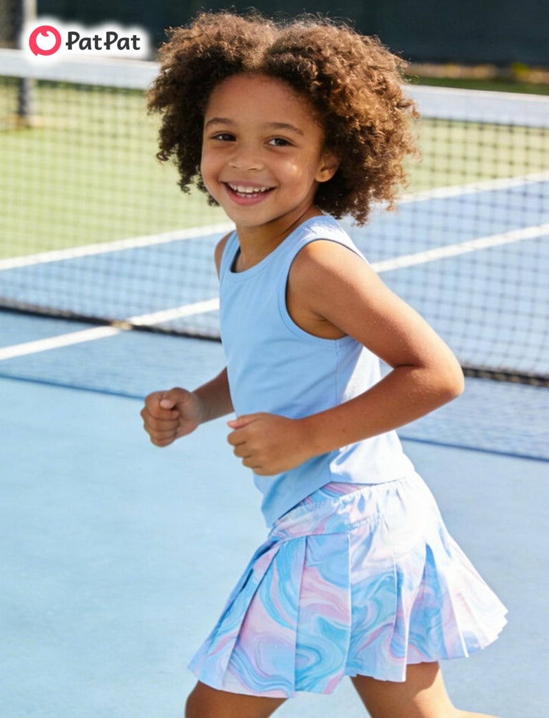 PATPAT Girls 2 Piece Tennis Skirt Set Size 6-7 Pink Tank Tops and Tie Dye Skort Athletic Sets Sleeveless Tops + High Waisted Pleated Skort 2 Piece Outfits Clothes for Girls Gym Outfits Activewear - Image 4