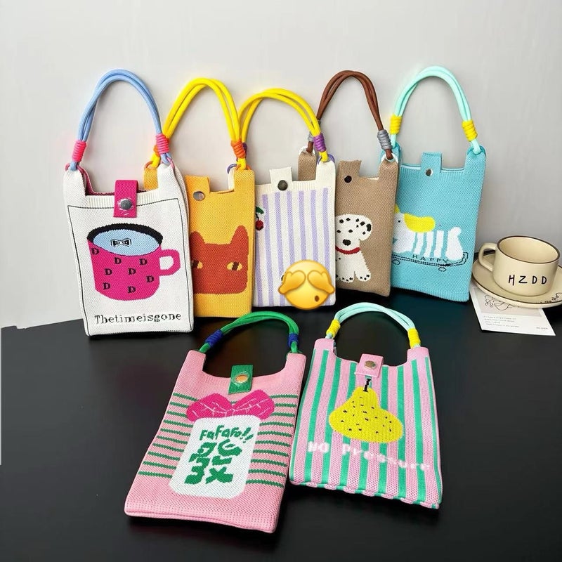 Niche Design Cute Cartoon Mini Knitted Mobile Phone Bag, Versatile, Compact, Portable, Commuting Crossbody Small Square Bag - Image 2