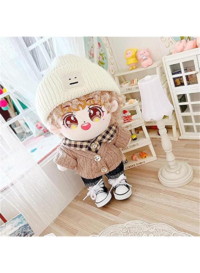 Arabest 7.8in/20cm Plush Doll Clothes Hat on Sweater Denim Flanging Jeans Doll Dressup (White+Brown)  - Image 2