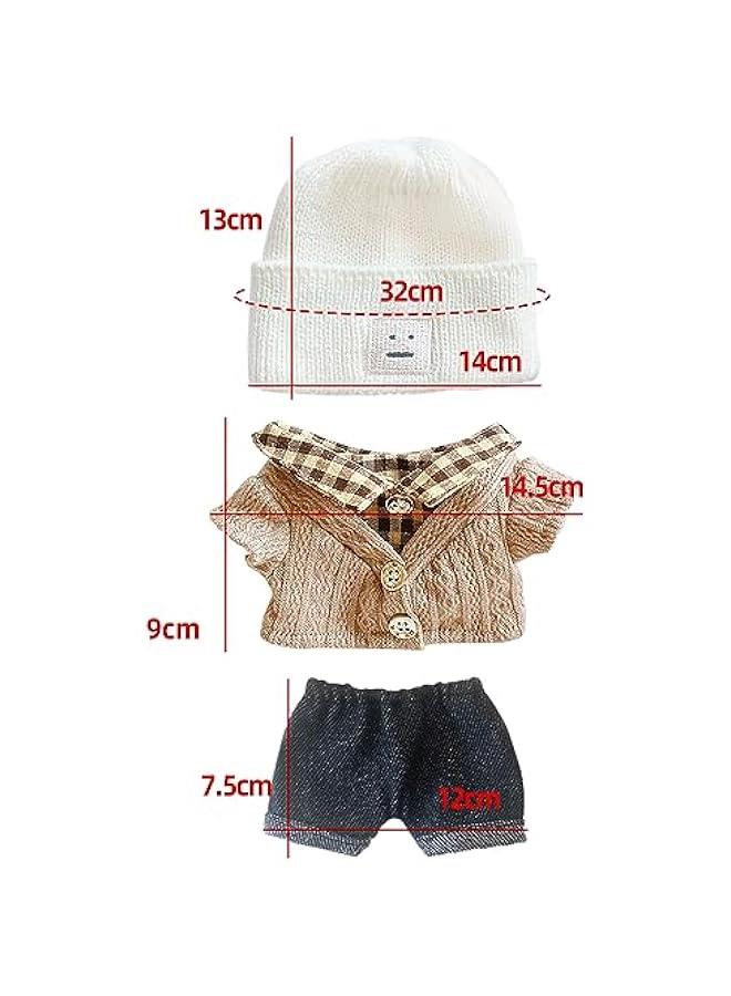 Arabest 7.8in/20cm Plush Doll Clothes Hat on Sweater Denim Flanging Jeans Doll Dressup (White+Brown)  - Image 3