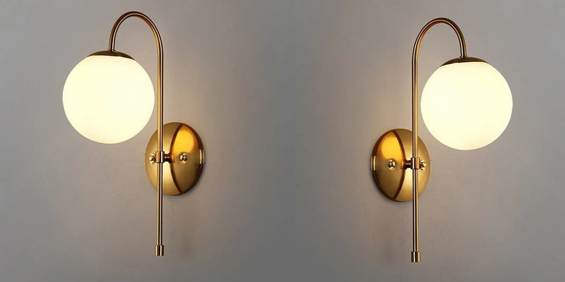 SVDK Pack of 2 Modern Globe Shape Sconces E27 Holder LED Decorative Wall Decore Lamp for Living Room and Dining Hall J Shape Without Bulb - Image 1