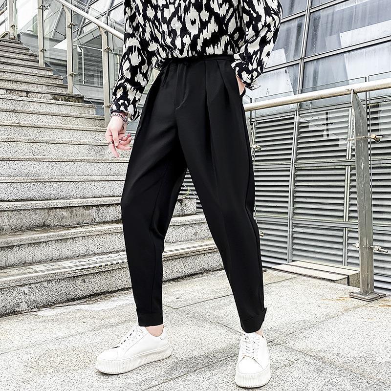 Men'S Jogger Cropped Pants Autumn Casual Loose Versatile Trendy Brand Boys' Magic Tape Drawstring Harem Pants Dress Pants Men - Image 4