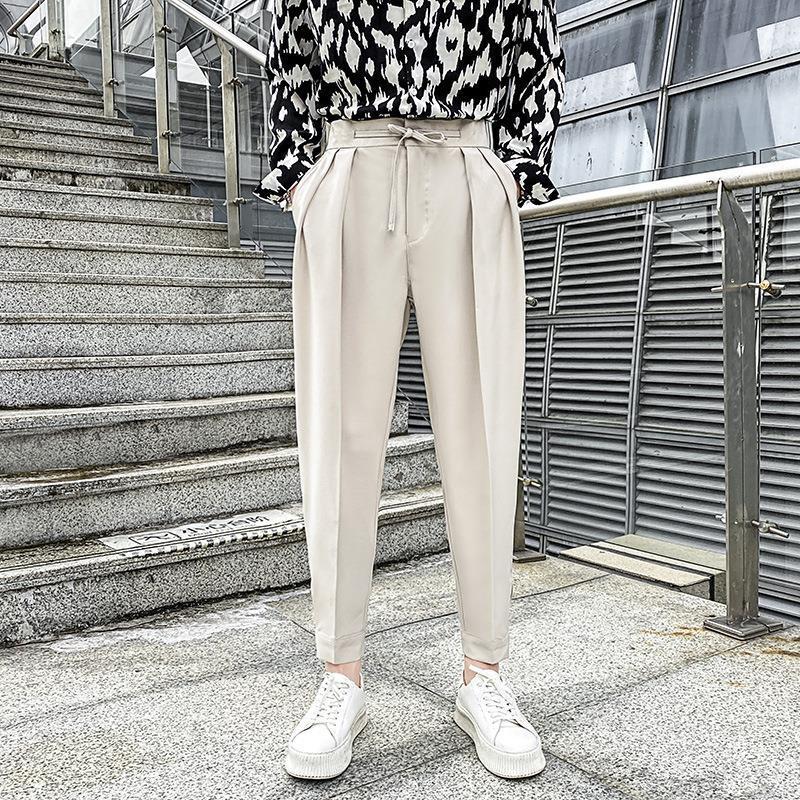 Men'S Jogger Cropped Pants Autumn Casual Loose Versatile Trendy Brand Boys' Magic Tape Drawstring Harem Pants Dress Pants Men - Image 1