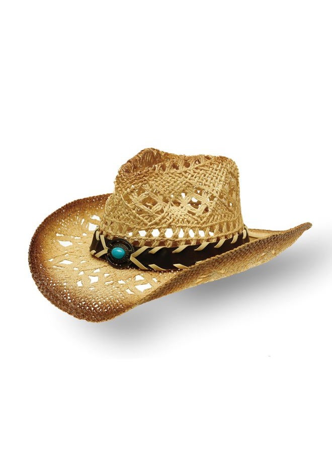 YOUBADU Western Straw Cowboy and Cowgirl Hats with Decorative Bands - Unisex Wide Brim Raffia Style Sun Hat - Image 1