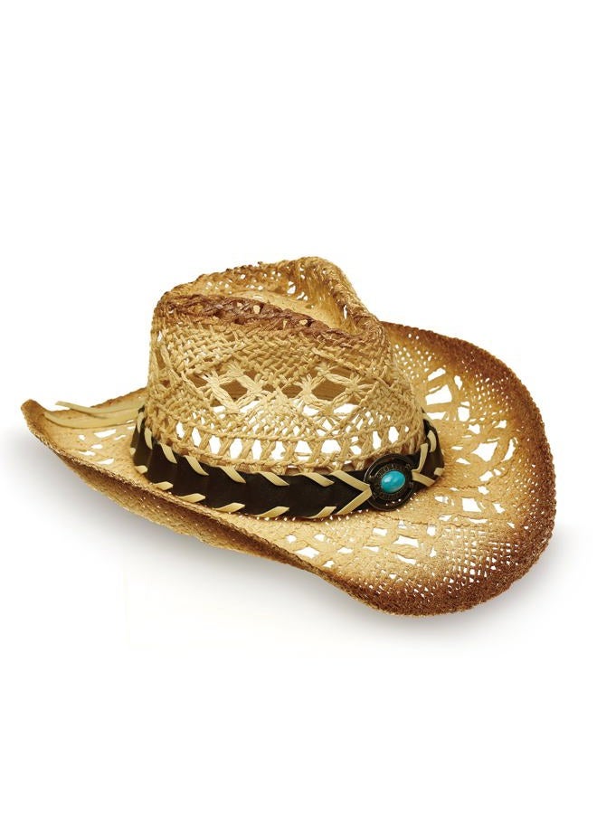 YOUBADU Western Straw Cowboy and Cowgirl Hats with Decorative Bands - Unisex Wide Brim Raffia Style Sun Hat - Image 2