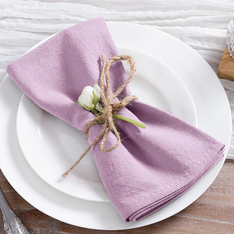 MLMC Lilac Purple Cotton Linen Napkins Rustic Washable Cloth Napkins Set of 8 17x17 Soft Reusable Stonewashed Dinner Napkins Cloth for Spring Wedding Gathering Party Everyday Use - Image 3