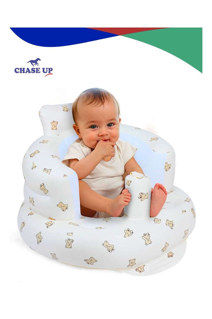 Chase Up Inflatable Baby Seat for Babies 3 Months & Up, Baby Floor Seats for Sitting Up, Baby Seats for Infants, Blow Up Baby Chair with Built in Air Pump - Bear - Image 1