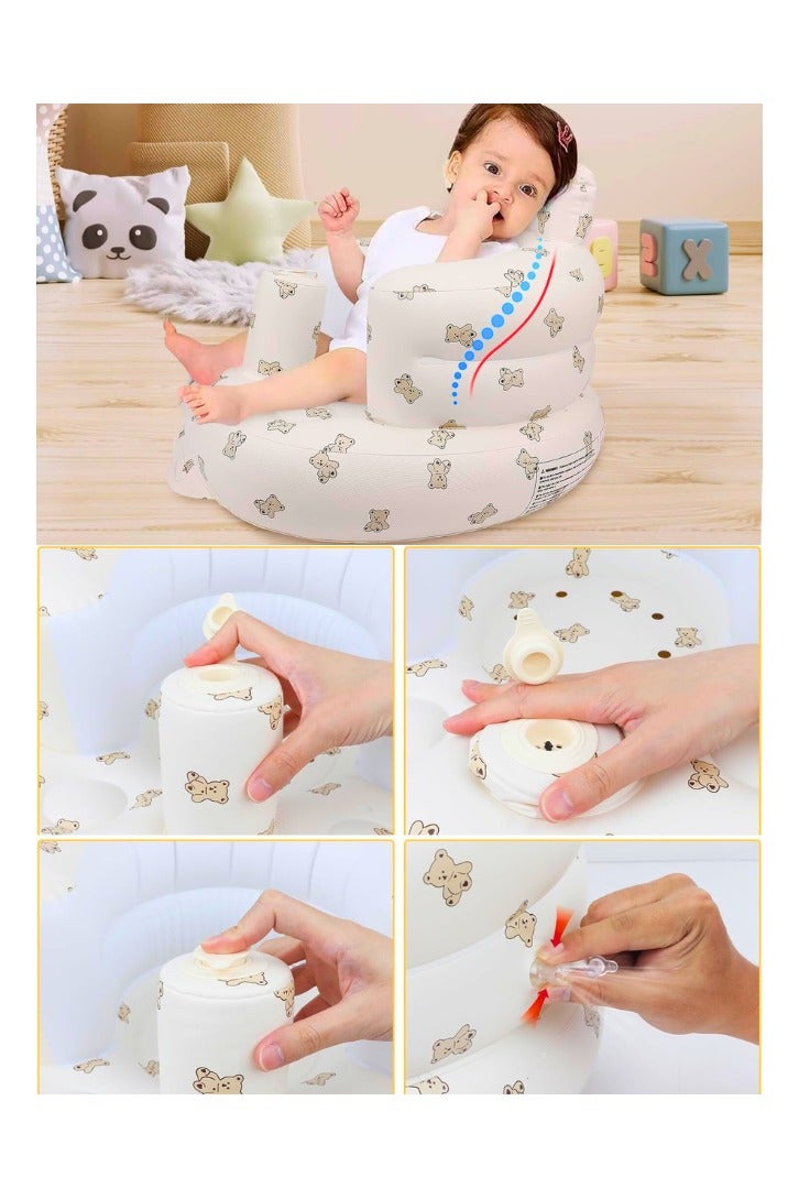Chase Up Inflatable Baby Seat for Babies 3 Months & Up, Baby Floor Seats for Sitting Up, Baby Seats for Infants, Blow Up Baby Chair with Built in Air Pump - Bear - Image 3