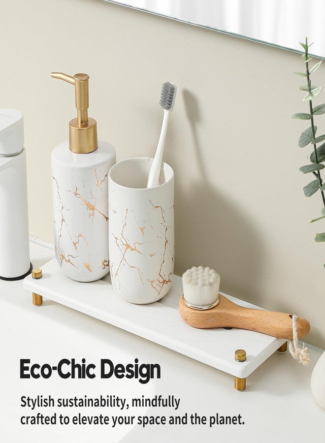 Razborci Water Absorbing Stone Sink Caddy Kitchen Sink Organizer Tray, Diatomite Bathroom Counter Tray, Gold Faucet Drying Mat Coaster Soap Dish Rack Riser Dispenser Sponge Holder, White 12.5" x 4.5" - Image 4