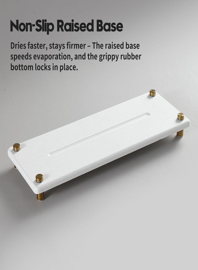 Razborci Water Absorbing Stone Sink Caddy Kitchen Sink Organizer Tray, Diatomite Bathroom Counter Tray, Gold Faucet Drying Mat Coaster Soap Dish Rack Riser Dispenser Sponge Holder, White 12.5" x 4.5" - Image 5