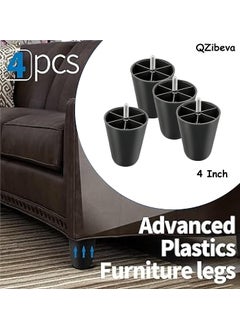 QZibeva QZibeva Pack of 4 Pcs Matt Black Round Plastic Furniture Legs with M8 Bolt Assembled 4 Inches  - Image 4