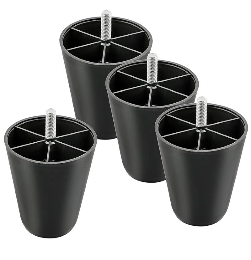 QZibeva Pack of 4 Pcs Matt Black Round Plastic Furniture Legs with M8 Bolt Assembled 4 Inches - Image 3