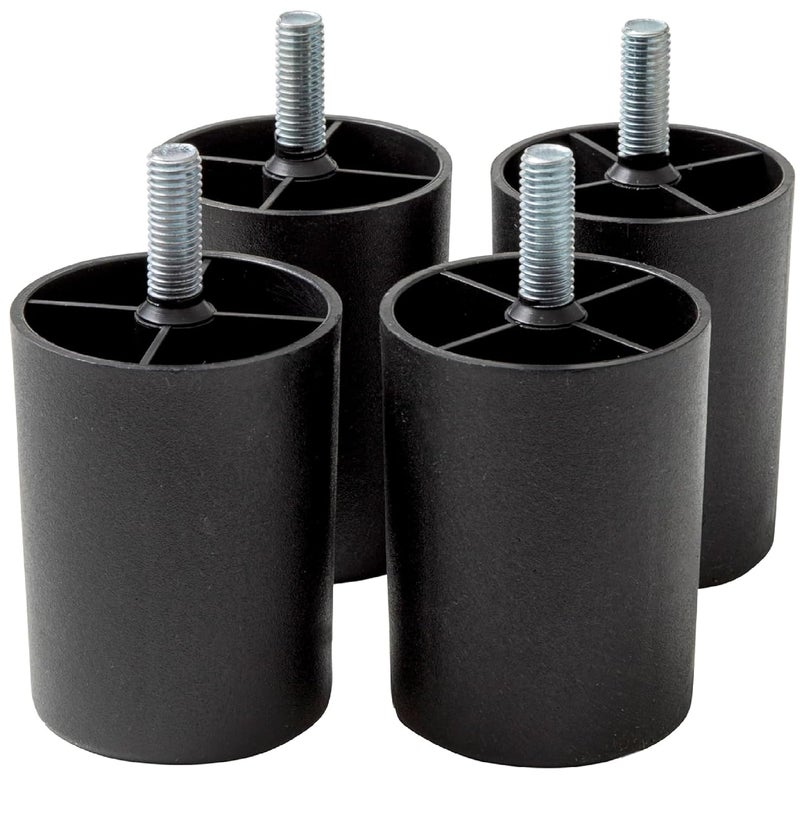 QZibeva Pack of 4 Pcs Matt Black Round Plastic Furniture Legs with M8 Bolt Assembled 4 Inches - Image 1