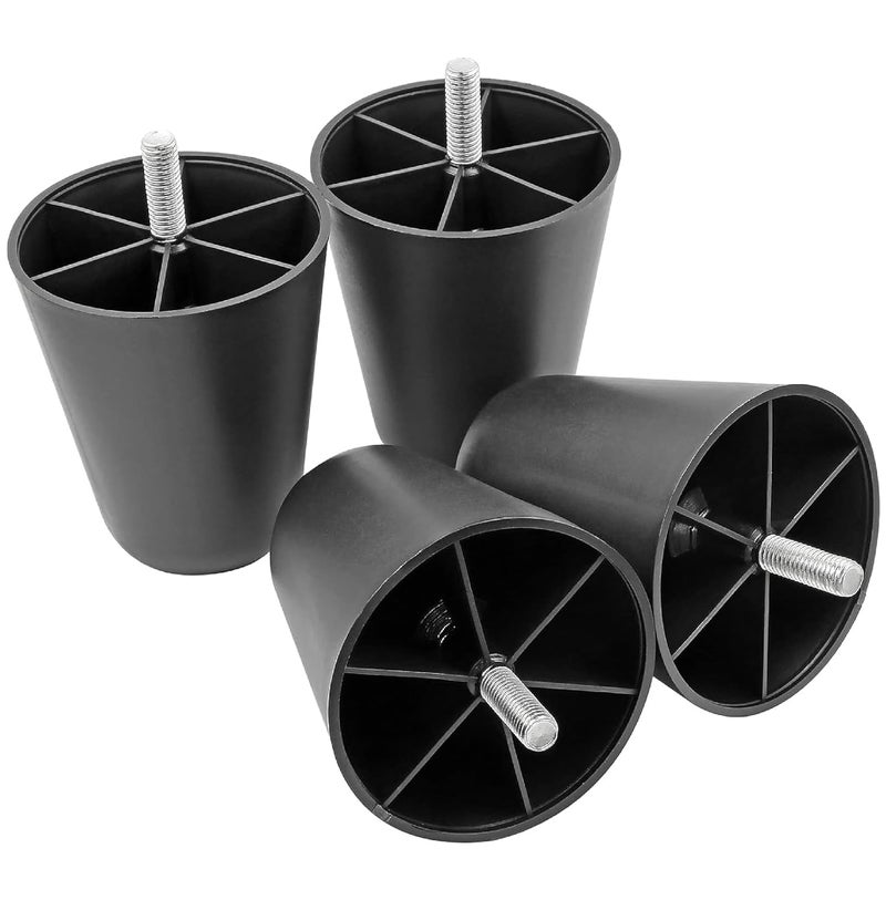 QZibeva Pack of 4 Pcs Matt Black Round Plastic Furniture Legs with M8 Bolt Assembled 4 Inches - Image 2