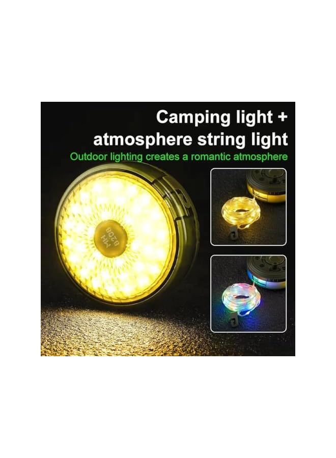 The Bros مصباح تخييم 2 في 1 مع ضوء خيط زينة بطول 33 قدم، مصباح تخييم قابل لإعادة الشحن بحجم 4.3 بوصة بسعة 2000 مللي أمبير للرحلات، التخييم وزينة الحدائق - Image 4