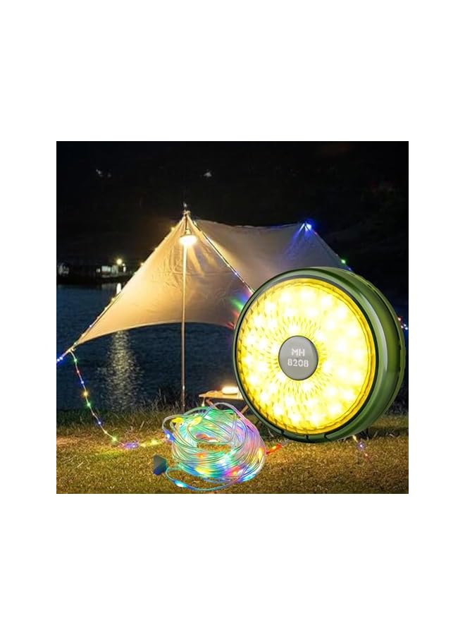 The Bros مصباح تخييم 2 في 1 مع ضوء خيط زينة بطول 33 قدم، مصباح تخييم قابل لإعادة الشحن بحجم 4.3 بوصة بسعة 2000 مللي أمبير للرحلات، التخييم وزينة الحدائق - Image 2