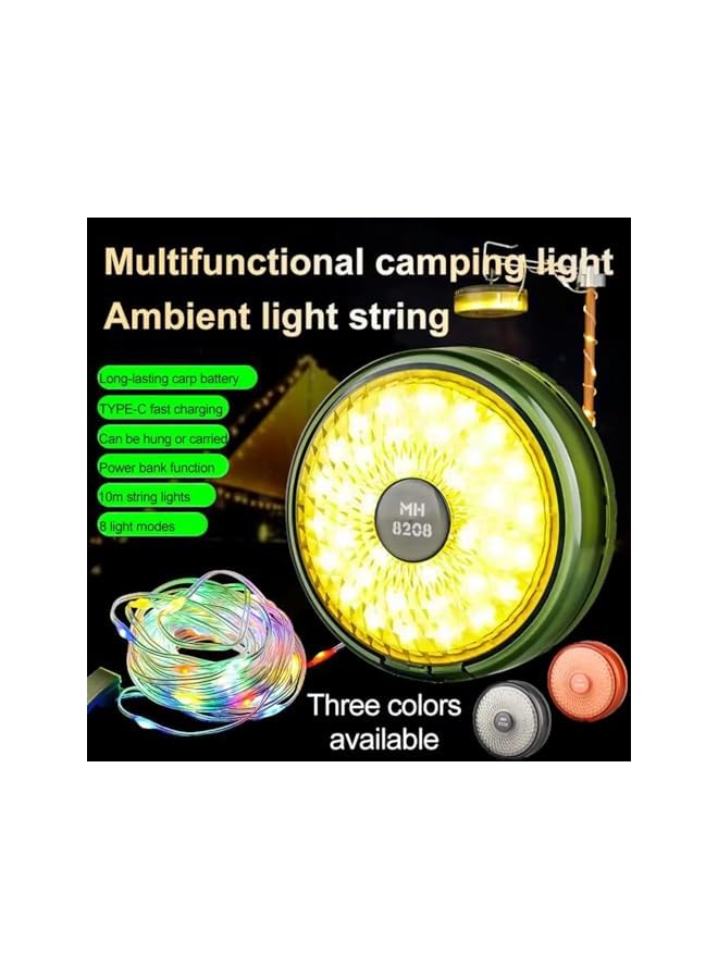 The Bros مصباح تخييم 2 في 1 مع ضوء خيط زينة بطول 33 قدم، مصباح تخييم قابل لإعادة الشحن بحجم 4.3 بوصة بسعة 2000 مللي أمبير للرحلات، التخييم وزينة الحدائق - Image 3