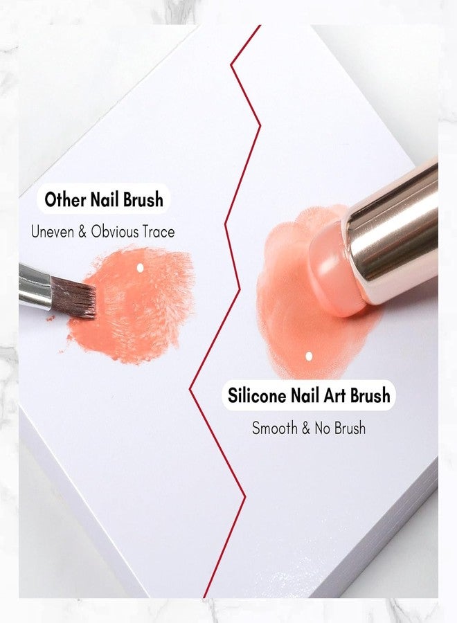 QUEENFINGER Nail Brush - 1pcs Reusable Chrome Powder Applicator, Pink Art Pen Silicone Brushes For Pat Ombre Gel and French Nails, Lipstick, Concealer, Eyeshadow (PINK) - Image 4