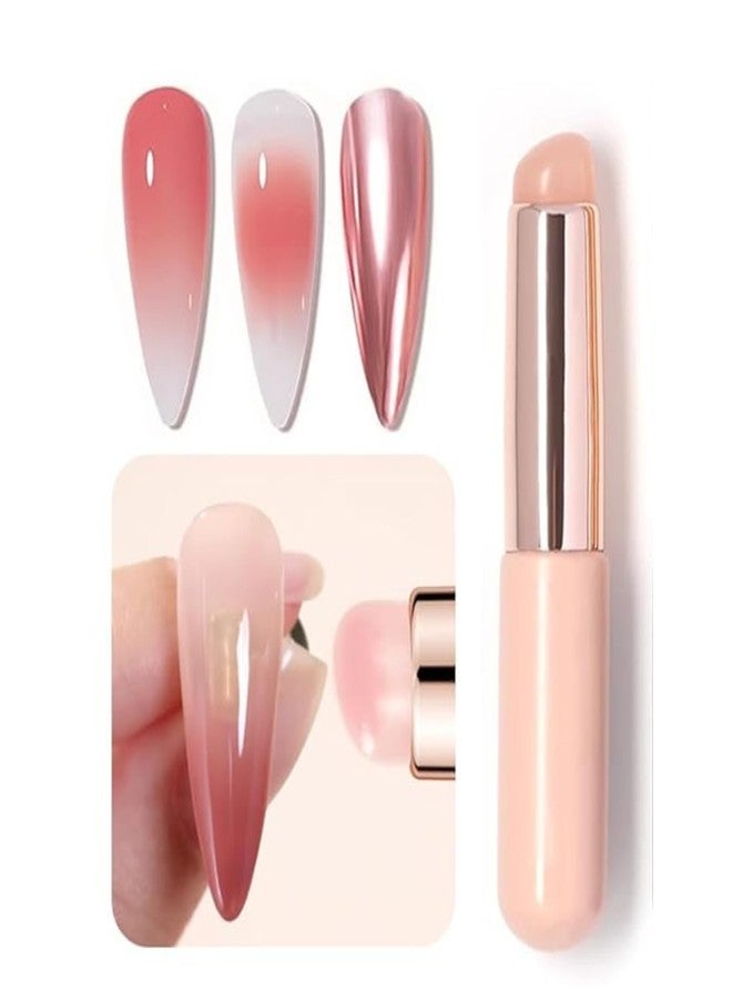 QUEENFINGER Nail Brush - 1pcs Reusable Chrome Powder Applicator, Pink Art Pen Silicone Brushes For Pat Ombre Gel and French Nails, Lipstick, Concealer, Eyeshadow (PINK) - Image 1