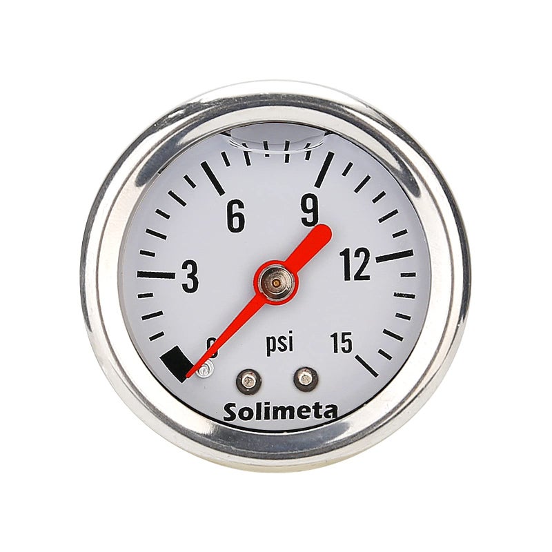 Solimeta 1.5" Dial Size, Oil Filled, Fuel Pressure Gauge 1/8 NPT, Inline Fuel Pressure Gauge, Automotive Replacement Fuel Pressure Gauge, 304 Stainless Steel Case, 0-15Psi, +/-3-2-3% - Image 1