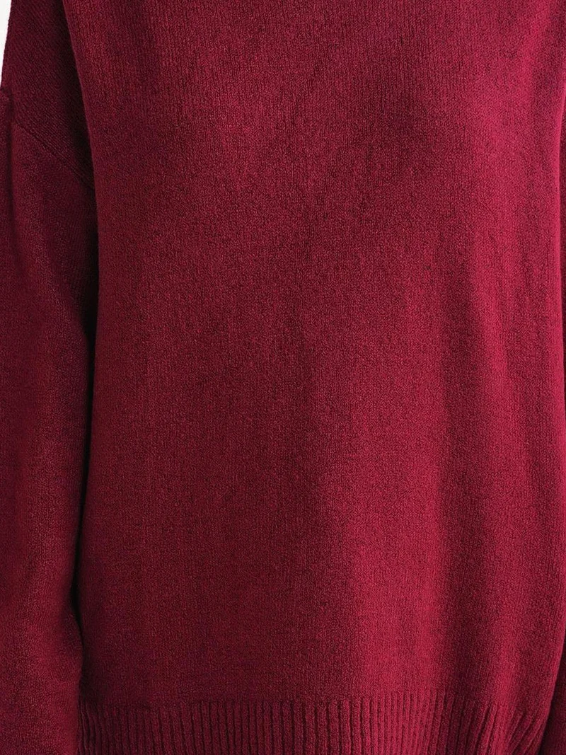 MixRay Burgundy Red Mixray Oversized Knitwear Sweater for Women | Best Price UAE