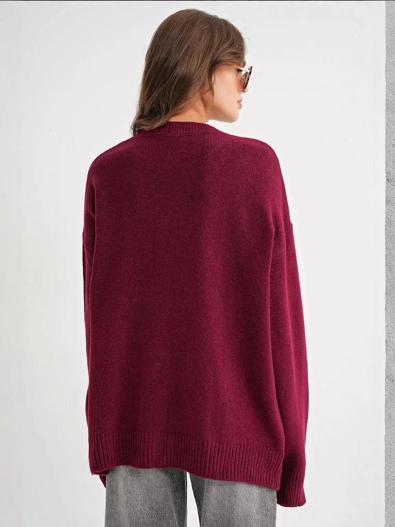MixRay Burgundy Red Mixray Oversized Knitwear Sweater for Women | Best Price UAE