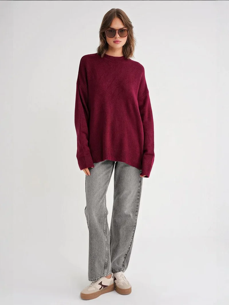 MixRay Burgundy Red Mixray Oversized Knitwear Sweater for Women | Best Price UAE