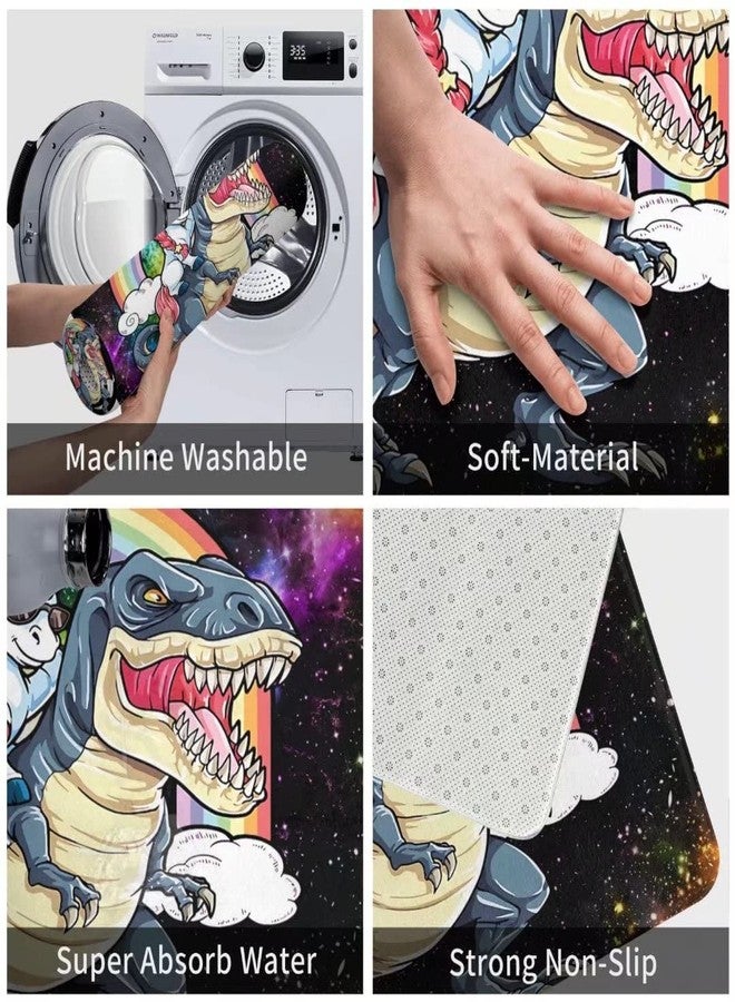 bositigo Funny Dinosaur Bath Mats for Kids Boys Childs, Galaxy Space Cute Unicorn Riding Dinosaur Bathroom Rugs, Non Slip Soft Entryway Door mat Living Room Bedroom Kitchen Home Decor 16 x 24 in - Small - Image 3