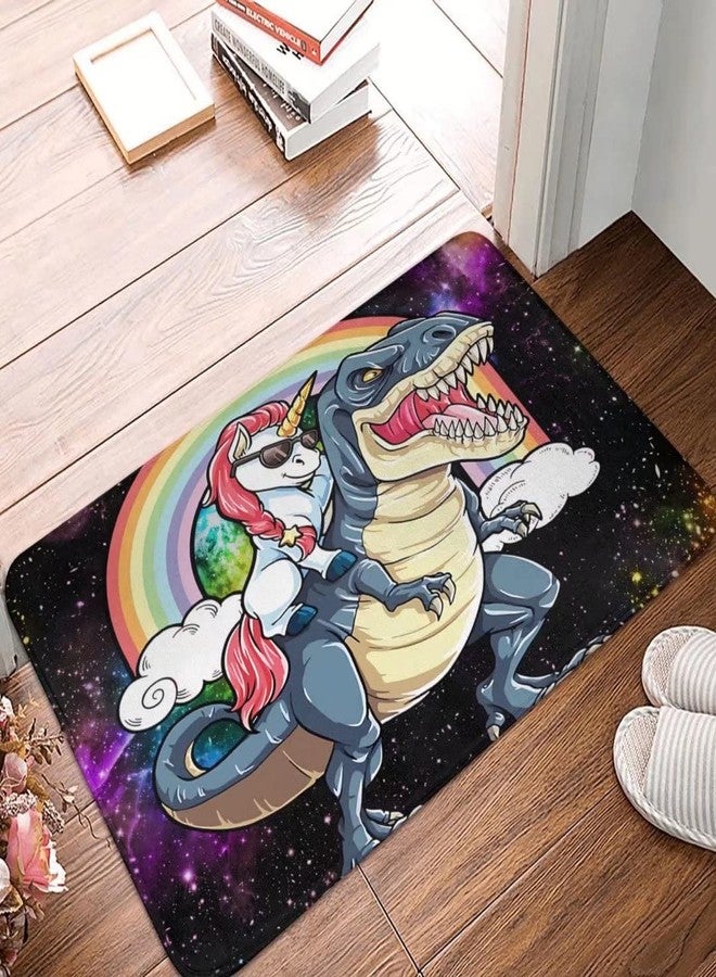 bositigo Funny Dinosaur Bath Mats for Kids Boys Childs, Galaxy Space Cute Unicorn Riding Dinosaur Bathroom Rugs, Non Slip Soft Entryway Door mat Living Room Bedroom Kitchen Home Decor 16 x 24 in - Small - Image 5