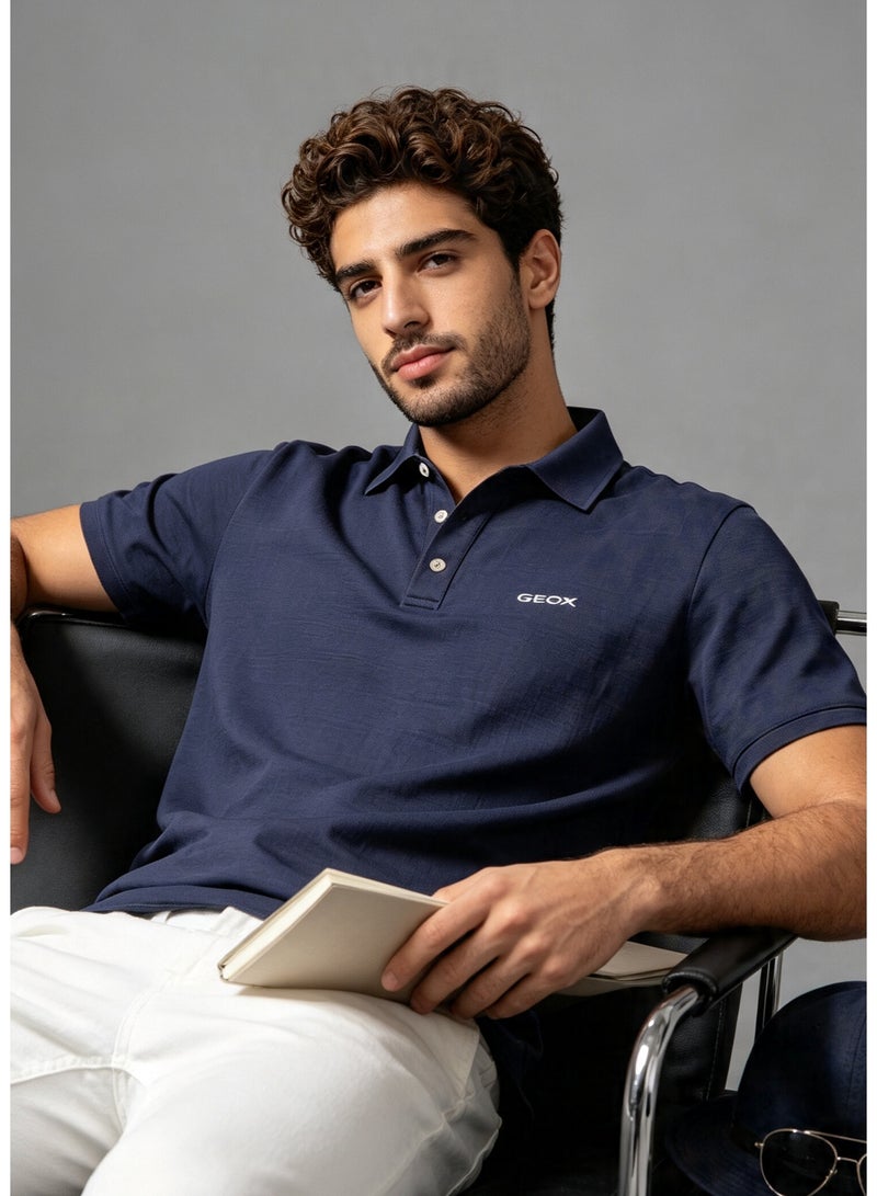 GEOX Men Short Sleeve Casual Daily Polo Shirt Navy Blue - Image 1