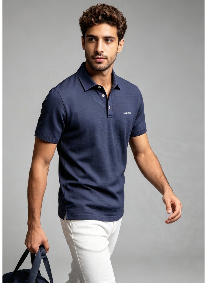 GEOX Men Short Sleeve Casual Daily Polo Shirt Navy Blue - Image 2
