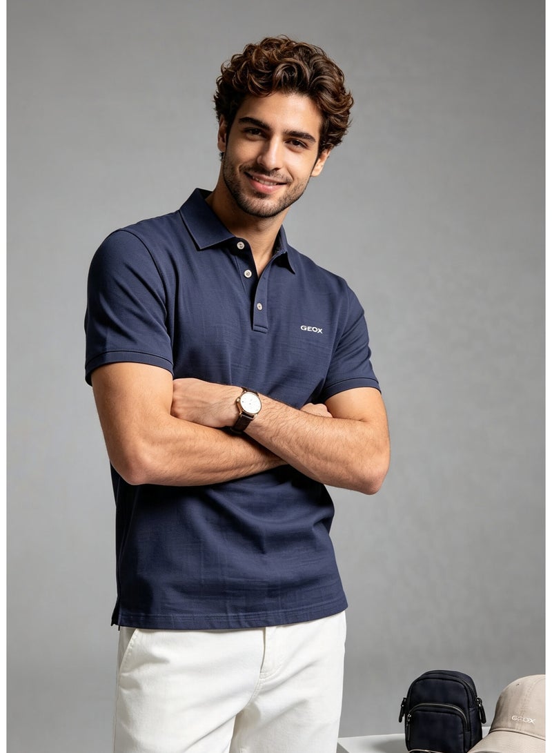 GEOX Men Short Sleeve Casual Daily Polo Shirt Navy Blue - Image 5