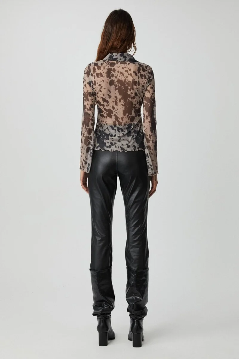 GRIMELANGE Caıtlın Women's Slim Fit Long Sleeve Black Patterned Shirt