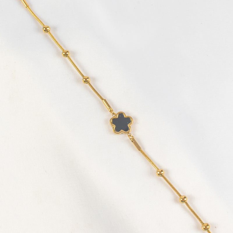 Golden Stainless Steel Black Flower Bracelet - Image 2