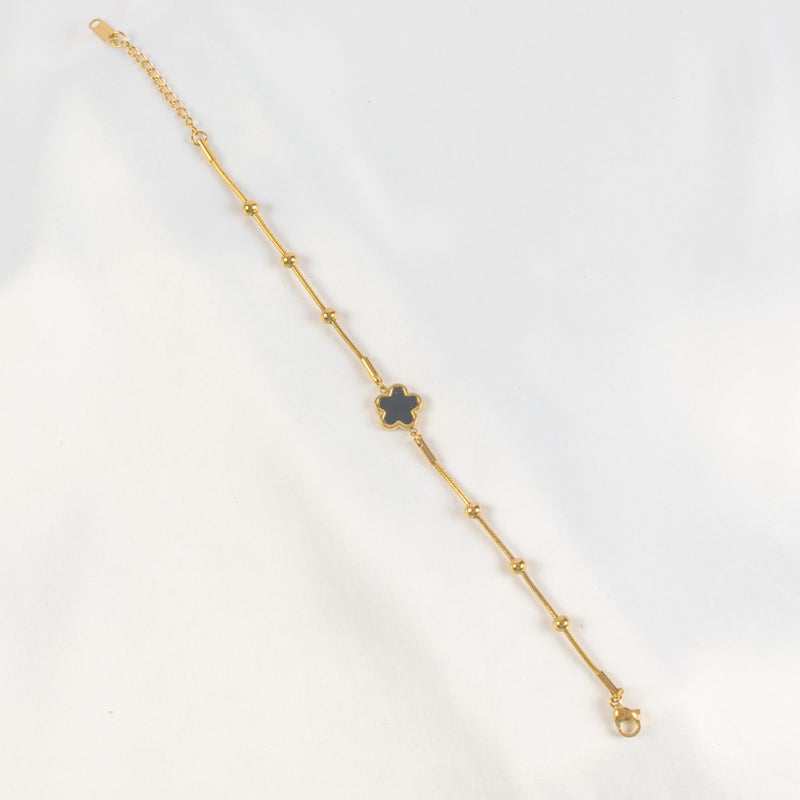 Golden Stainless Steel Black Flower Bracelet - Image 1