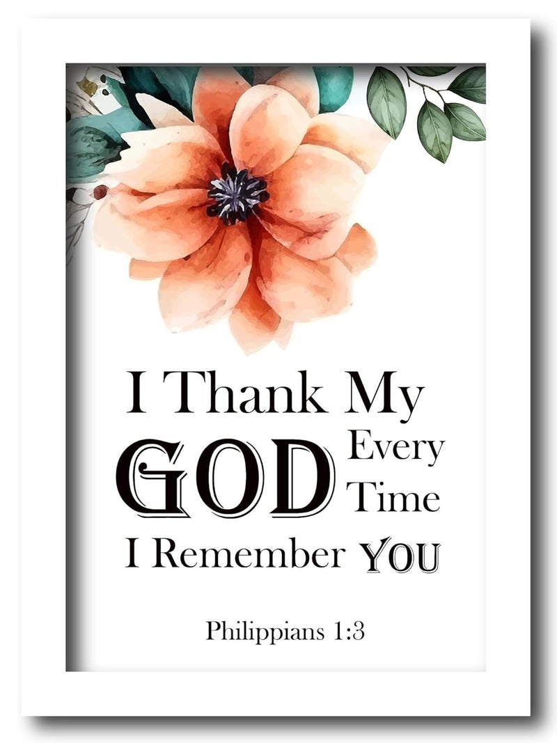AR Creative I Thank My God Bible Verse Wall Photo Framed Wall Poster Bible Quotes Print with Frame Home 136 inch x 102 inch Multicolor White Frame - Image 1