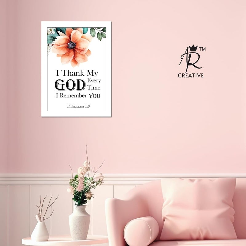 AR Creative I Thank My God Bible Verse Wall Photo Framed Wall Poster Bible Quotes Print with Frame Home 136 inch x 102 inch Multicolor White Frame - Image 2