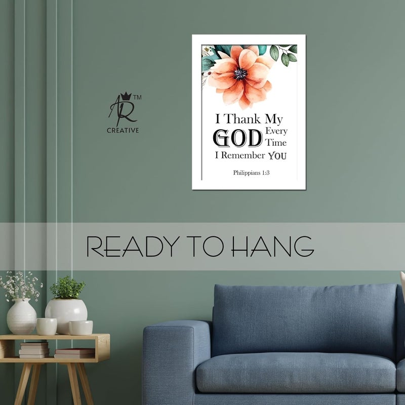 AR Creative I Thank My God Bible Verse Wall Photo Framed Wall Poster Bible Quotes Print with Frame Home 136 inch x 102 inch Multicolor White Frame - Image 3