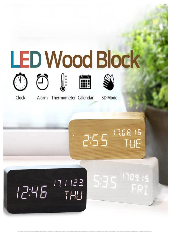 Pokanic Wood Digital Alarm Clock Desk Time, Date(MM/DD/YY), Day of The Week, Temperature, Nightlight Large LED Display Portable Lamp Bedroom, Office, School, Home, Livingroom, Room (Bamboo) - Image 4